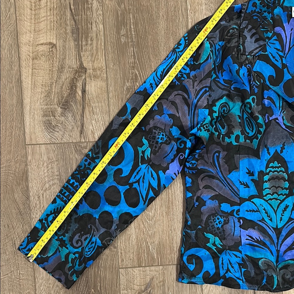 CHICO’S 100% Silk Blue and Black Patterned Lightweight Blazer Jacket - Picture 7 of 8